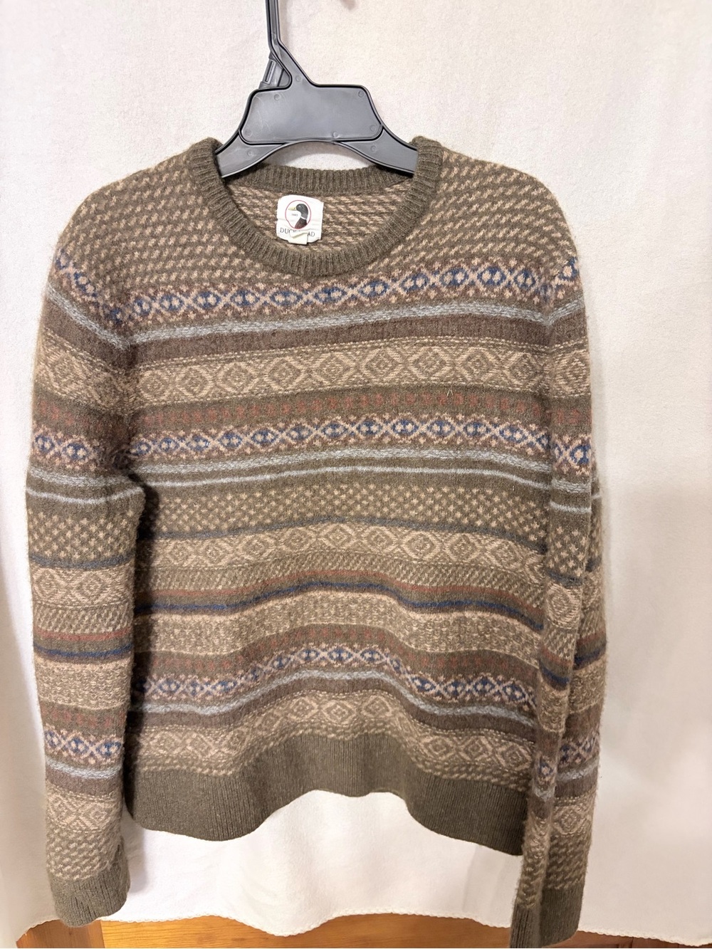 Duck Head Birch Fair Isle Merino Crewneck Sweater in Olive Pine Heather